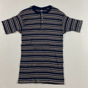 Vintage Rush Brand Striped Henley 4 Button T Shirt Mens Medium Surf Skateboard